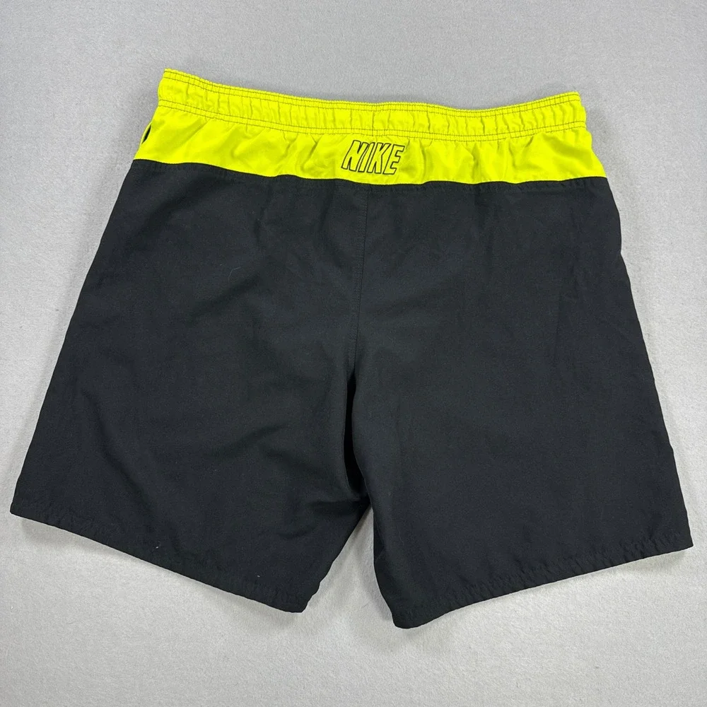 Nike Swim Trunks Mens L Black Neon Yellow Volt Board Shorts Swimwear Mesh‎ Lined